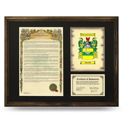 Darwish Framed Surname History and Coat of Arms - Brown