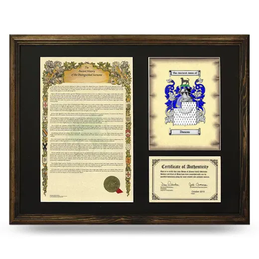 Dason Framed Surname History and Coat of Arms - Brown