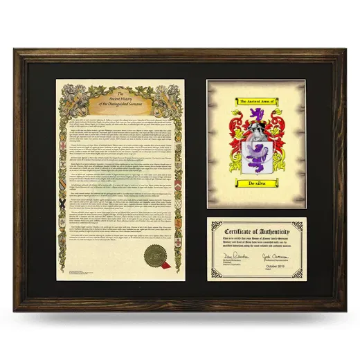 De silva Framed Surname History and Coat of Arms - Brown