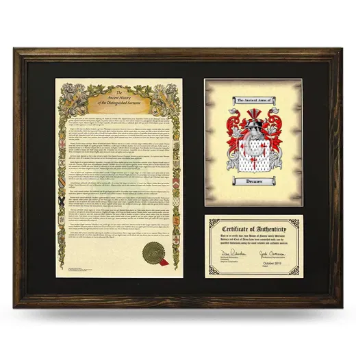 Dennes Framed Surname History and Coat of Arms - Brown