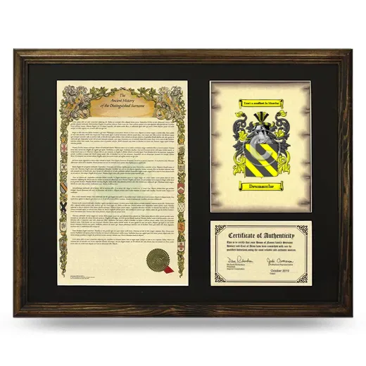 Desmarche Framed Surname History and Coat of Arms - Brown