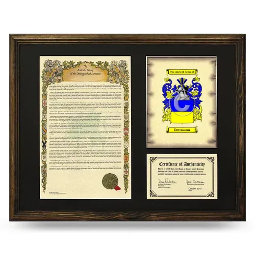 Dettmann Framed Surname History and Coat of Arms - Brown