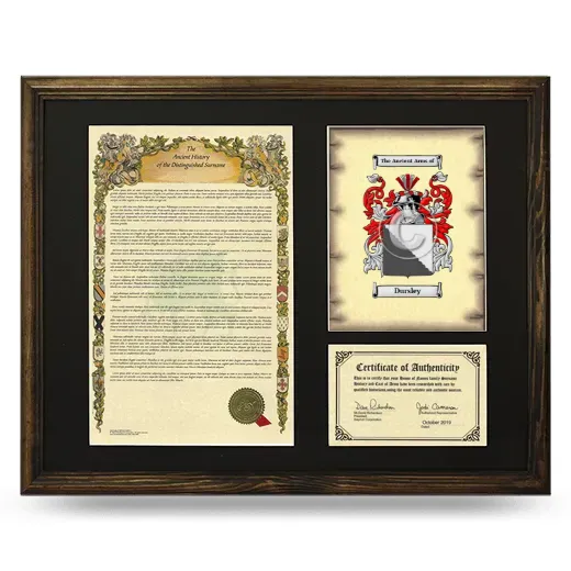 Dursley Framed Surname History and Coat of Arms - Brown
