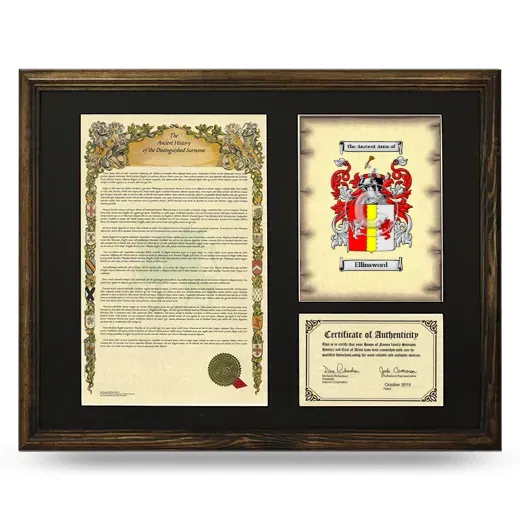 Ellinsword Framed Surname History and Coat of Arms - Brown