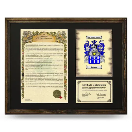 Etienne Framed Surname History and Coat of Arms - Brown