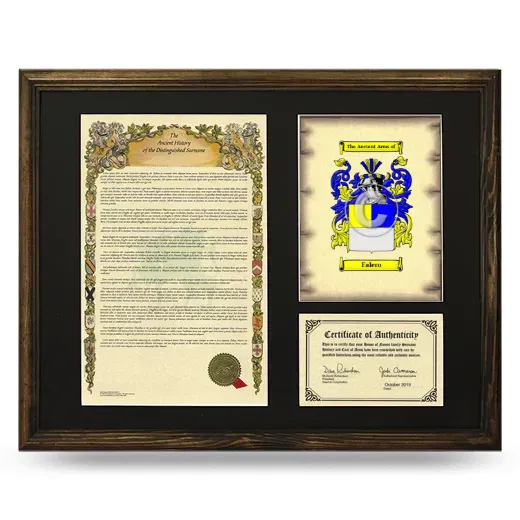 Falero Framed Surname History and Coat of Arms - Brown