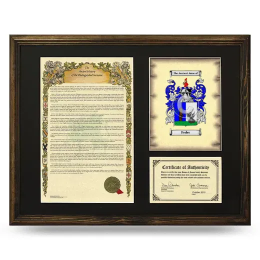 Feder Framed Surname History and Coat of Arms - Brown