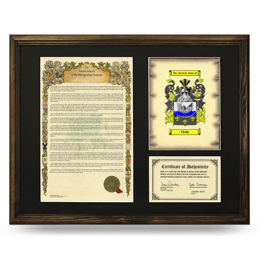 Ficke Framed Surname History and Coat of Arms - Brown