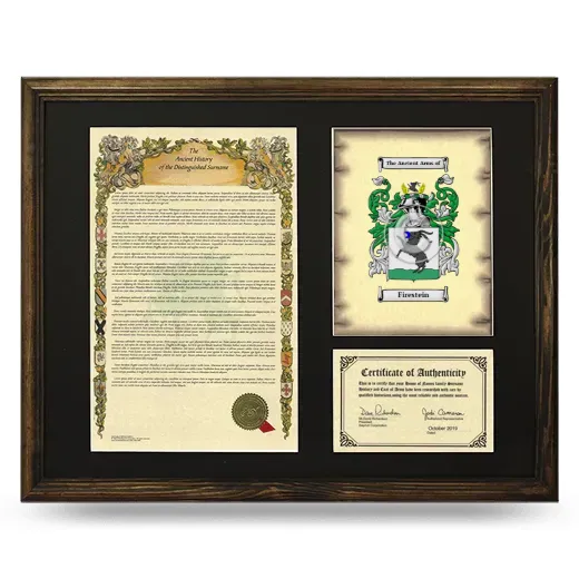 Firestein Framed Surname History and Coat of Arms - Brown