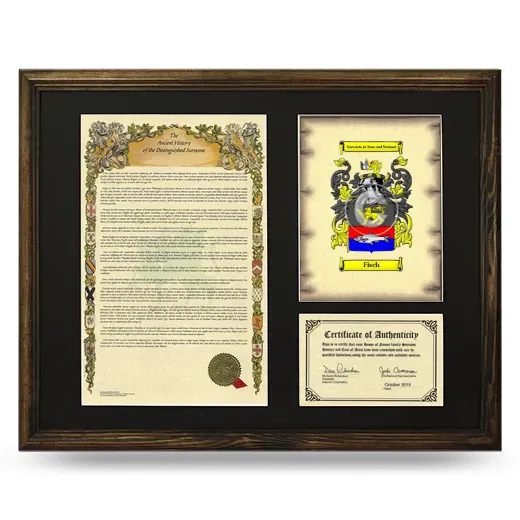 Fisch Framed Surname History and Coat of Arms - Brown