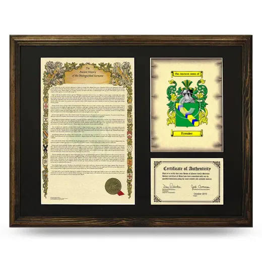 Frenier Framed Surname History and Coat of Arms - Brown