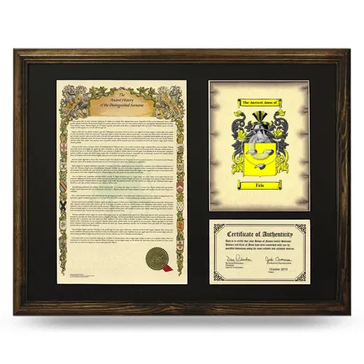 Fris Framed Surname History and Coat of Arms - Brown