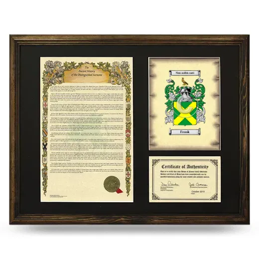 Fronk Framed Surname History and Coat of Arms - Brown