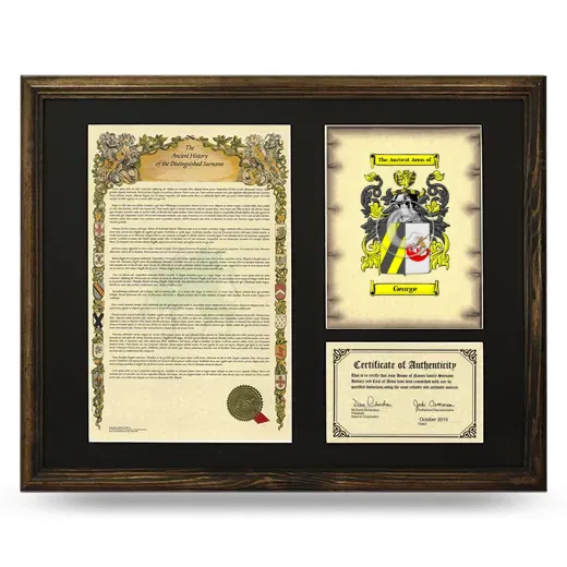 George Framed Surname History and Coat of Arms - Brown