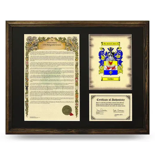 Gerber Framed Surname History and Coat of Arms - Brown