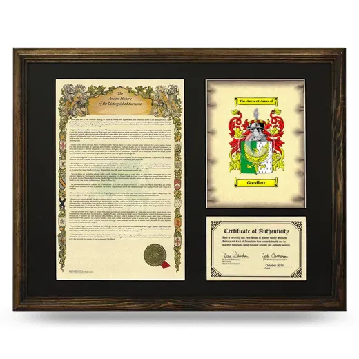 Goodlett Framed Surname History and Coat of Arms - Brown