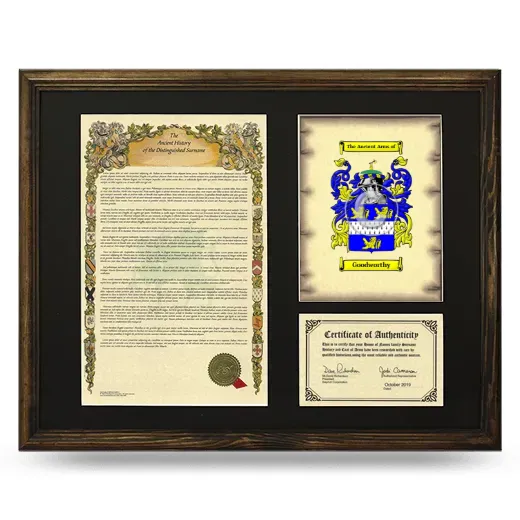 Goodworthy Framed Surname History and Coat of Arms - Brown
