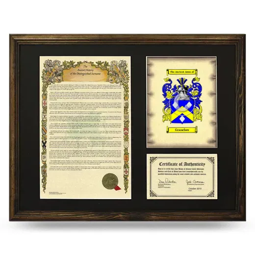 Grancher Framed Surname History and Coat of Arms - Brown
