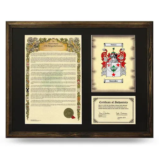Greenlee Framed Surname History and Coat of Arms - Brown