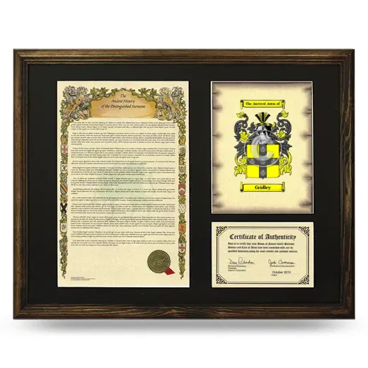 Gridley Framed Surname History and Coat of Arms - Brown
