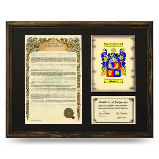 Grimmett Framed Surname History and Coat of Arms - Brown