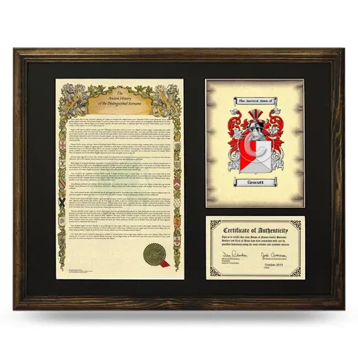 Grocott Framed Surname History and Coat of Arms - Brown