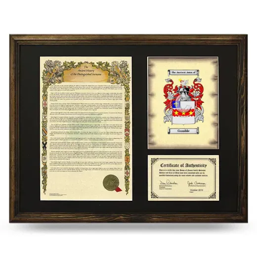 Gumble Framed Surname History and Coat of Arms - Brown