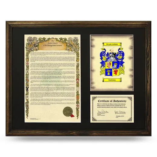 Guttery Framed Surname History and Coat of Arms - Brown