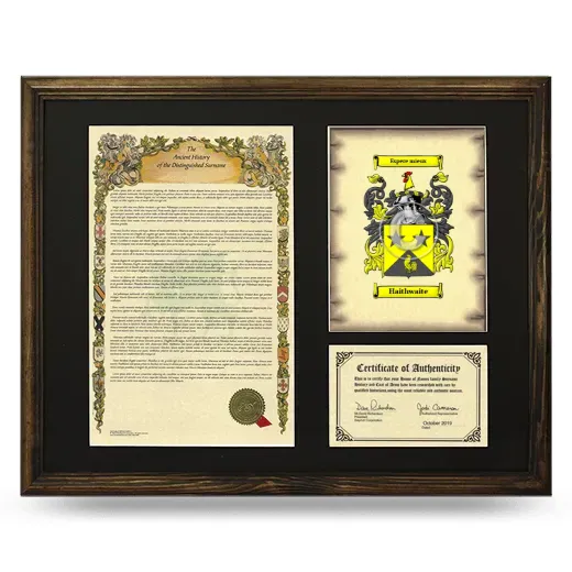 Haithwaite Framed Surname History and Coat of Arms - Brown