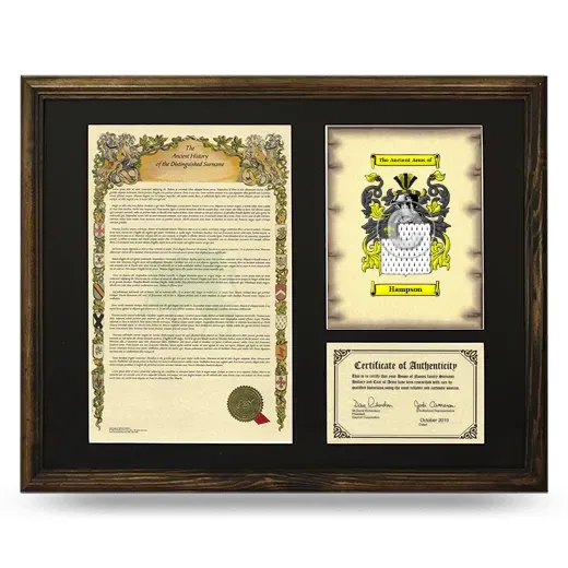 Hampson Framed Surname History and Coat of Arms - Brown