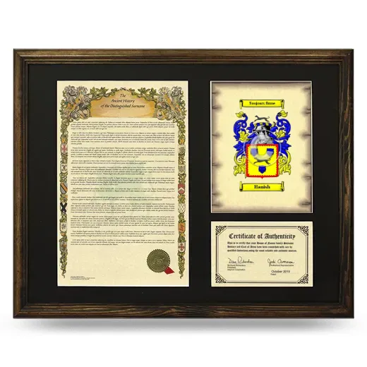 Hanish Framed Surname History and Coat of Arms - Brown