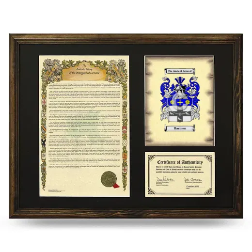 Harmen Framed Surname History and Coat of Arms - Brown