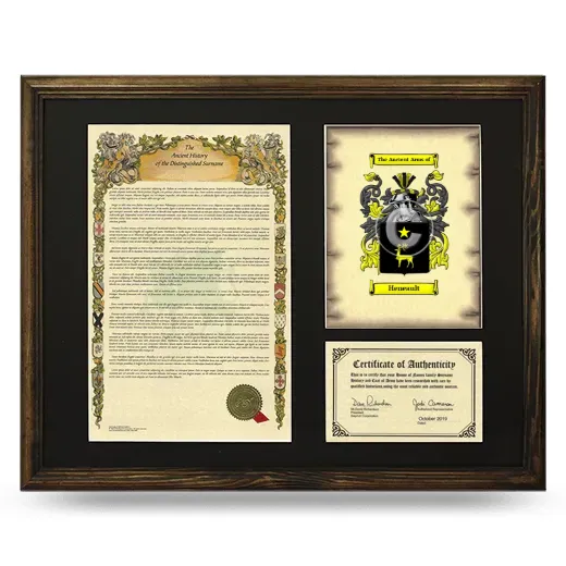 Heneault Framed Surname History and Coat of Arms - Brown