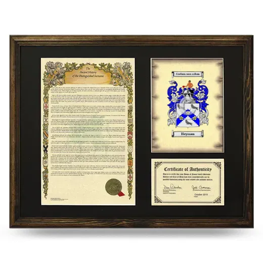 Heyman Framed Surname History and Coat of Arms - Brown