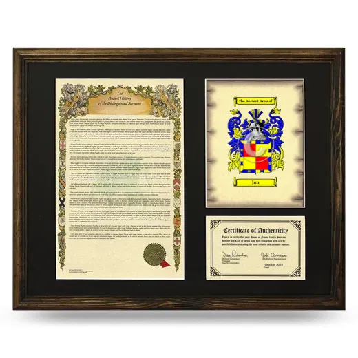 Jan Framed Surname History and Coat of Arms - Brown