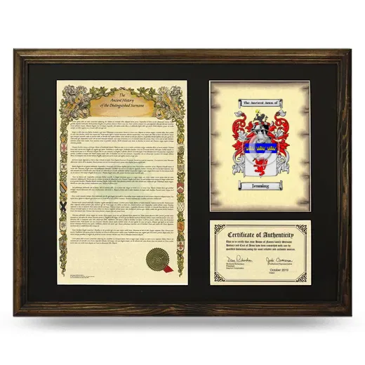 Jenning Framed Surname History and Coat of Arms - Brown
