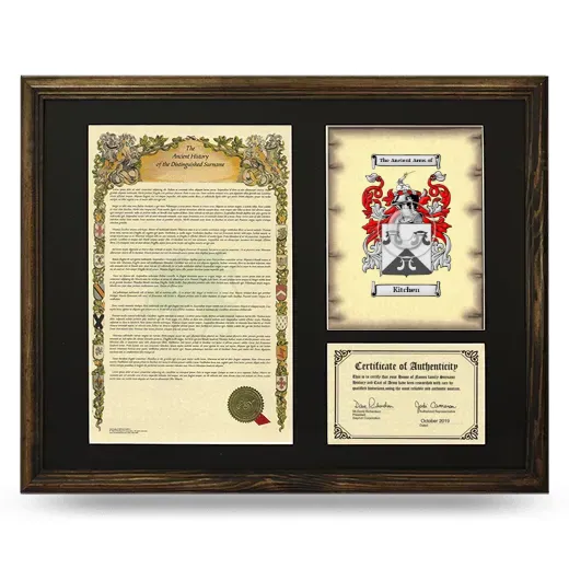 Kitchen Framed Surname History and Coat of Arms - Brown