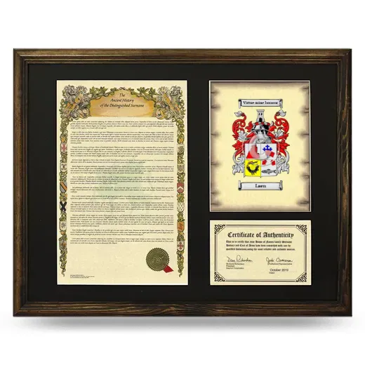 Laen Framed Surname History and Coat of Arms - Brown