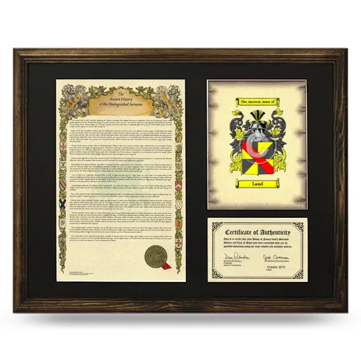 Land Framed Surname History and Coat of Arms - Brown