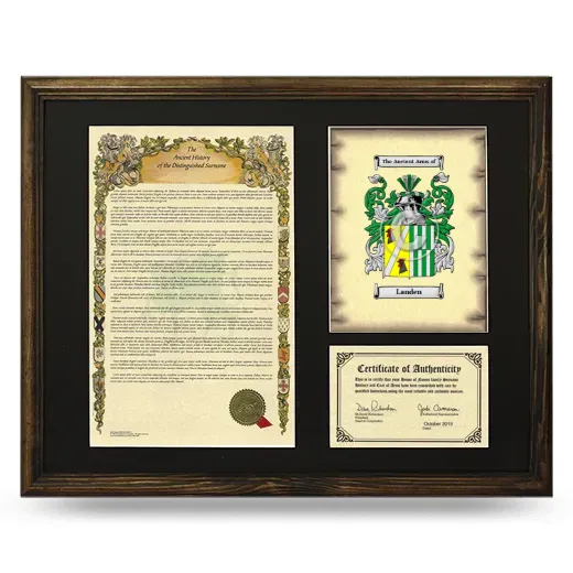 Landen Framed Surname History and Coat of Arms - Brown