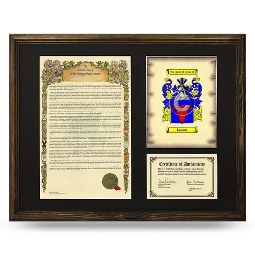 Larson Framed Surname History and Coat of Arms - Brown