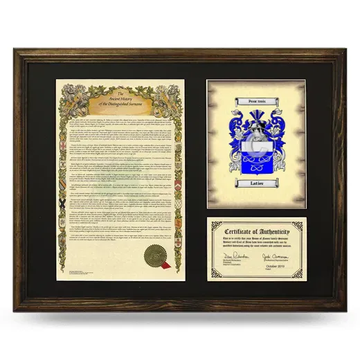 Latier Framed Surname History and Coat of Arms - Brown