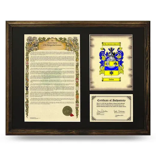 Leins Framed Surname History and Coat of Arms - Brown