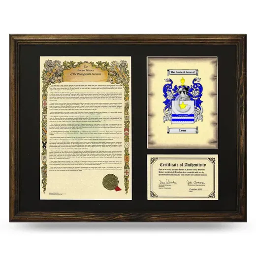 Leur Framed Surname History and Coat of Arms - Brown