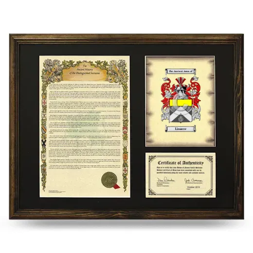 Linacre Framed Surname History and Coat of Arms - Brown