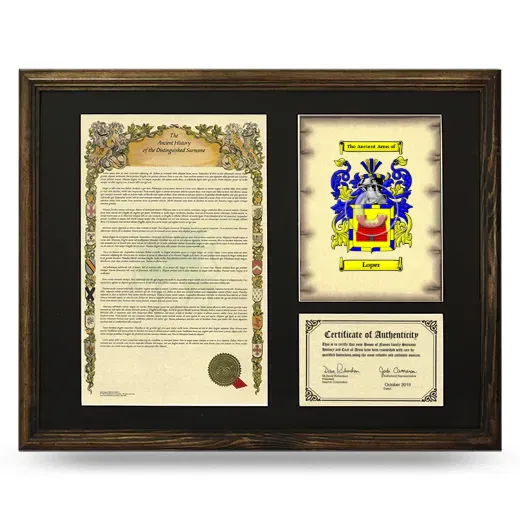 Loper Framed Surname History and Coat of Arms - Brown