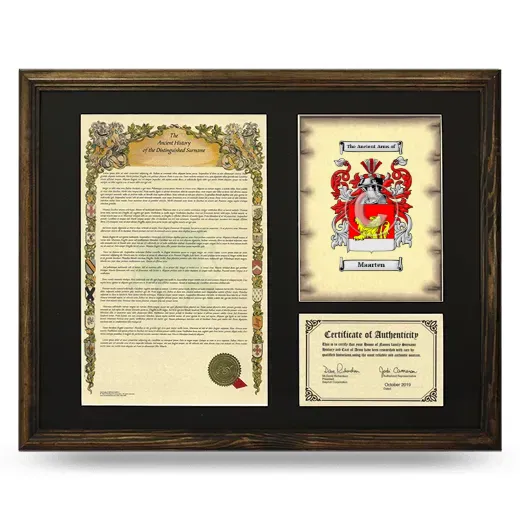 Maarten Framed Surname History and Coat of Arms - Brown