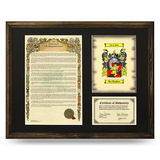 MacMaghan Framed Surname History and Coat of Arms - Brown