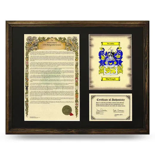 MacVeagh Framed Surname History and Coat of Arms - Brown