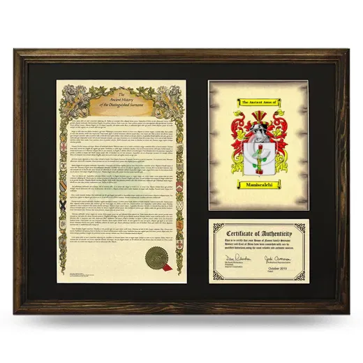 Maniscalchi Framed Surname History and Coat of Arms - Brown